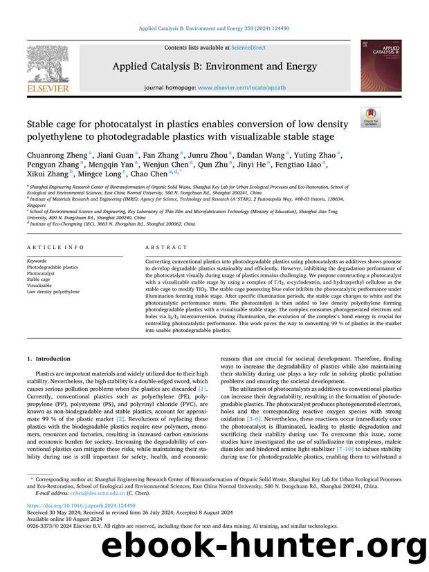 Stable cage for photocatalyst in plastics enables conversion of low density polyethylene to photodegradable plastics with visualizable stable stage by unknow
