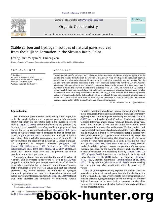 Stable carbon and hydrogen isotopes of natural gases sourced from the Xujiahe Formation in the Sichuan Basin, China by Jinxing Dai & Yunyan Ni & Caineng Zou