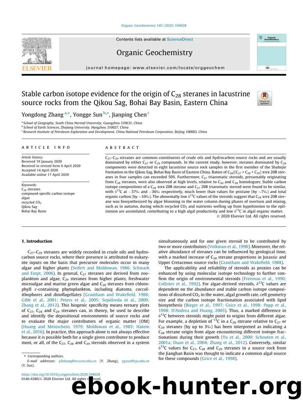 Stable carbon isotope evidence for the origin of C28 steranes in lacustrine source rocks from the Qikou Sag, Bohai Bay Basin, Eastern China by Yongdong Zhang & Yongge Sun & Jianping Chen