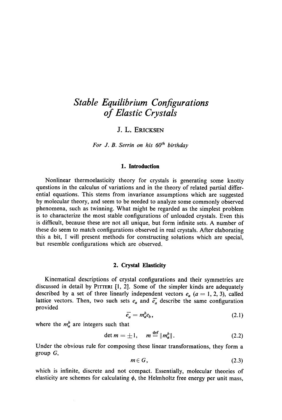 Stable equilibrium configurations of elastic crystals by Unknown