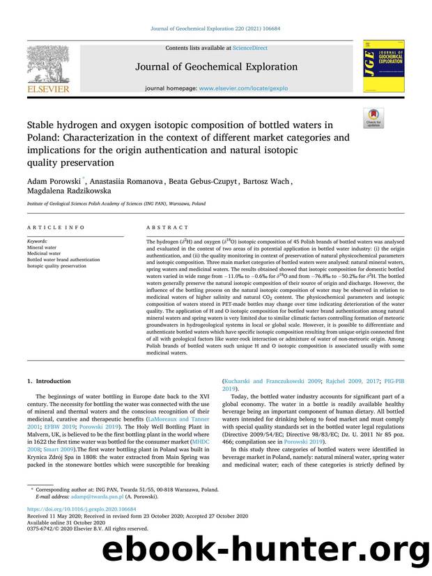 Stable hydrogen and oxygen isotopic composition of bottled waters in Poland: Characterization in the context of different market categories and implications for the origin authenti by Adam Porowski & Anastasiia Romanova & Beata Gebus-Czupyt & Bartosz Wach & Magdalena Radzikowska
