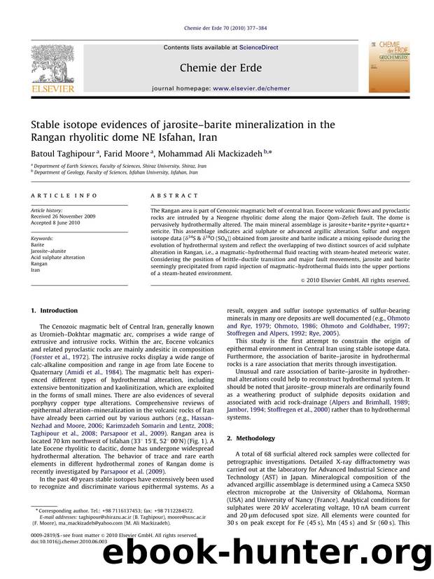 Stable isotope evidences of jarositeâbarite mineralization in the Rangan rhyolitic dome NE Isfahan, Iran by Batoul Taghipour & Farid Moore & Mohammad Ali Mackizadeh