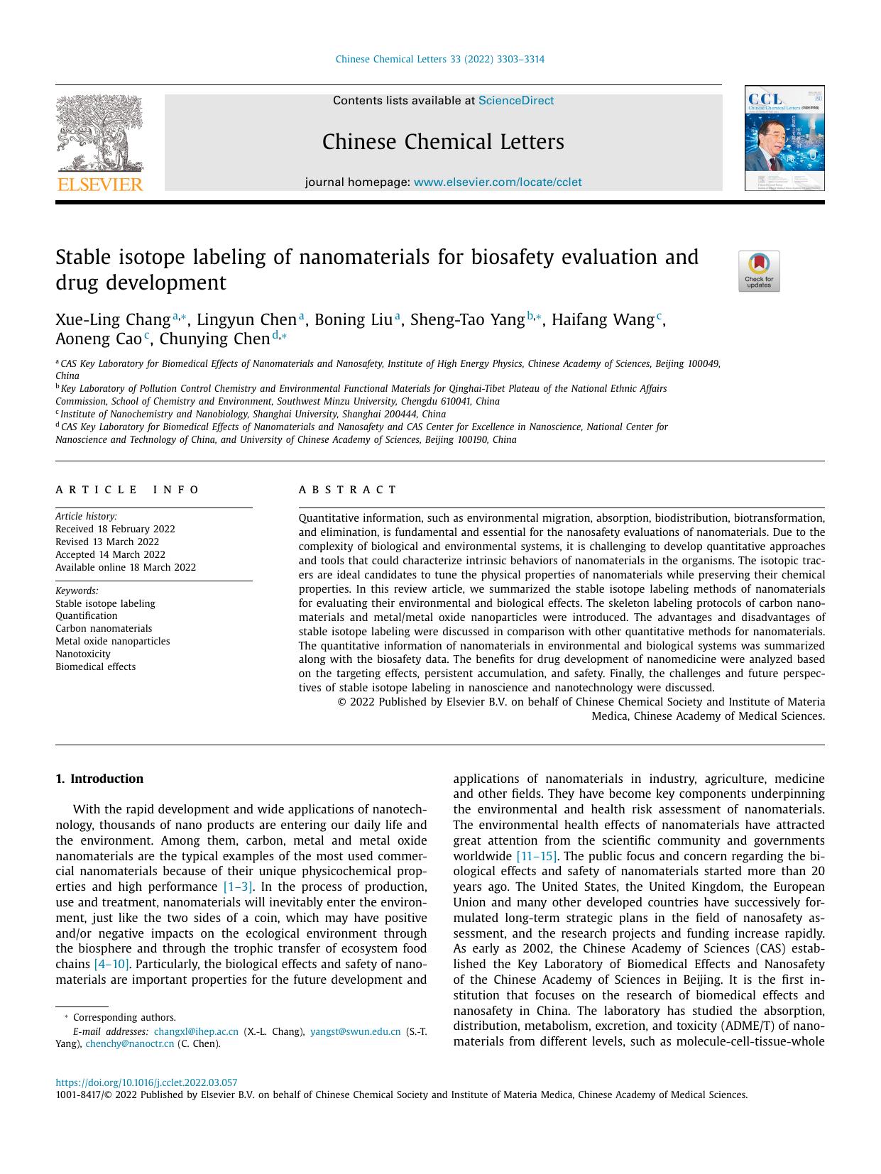 Stable isotope labeling of nanomaterials for biosafety evaluation and drug development by unknow