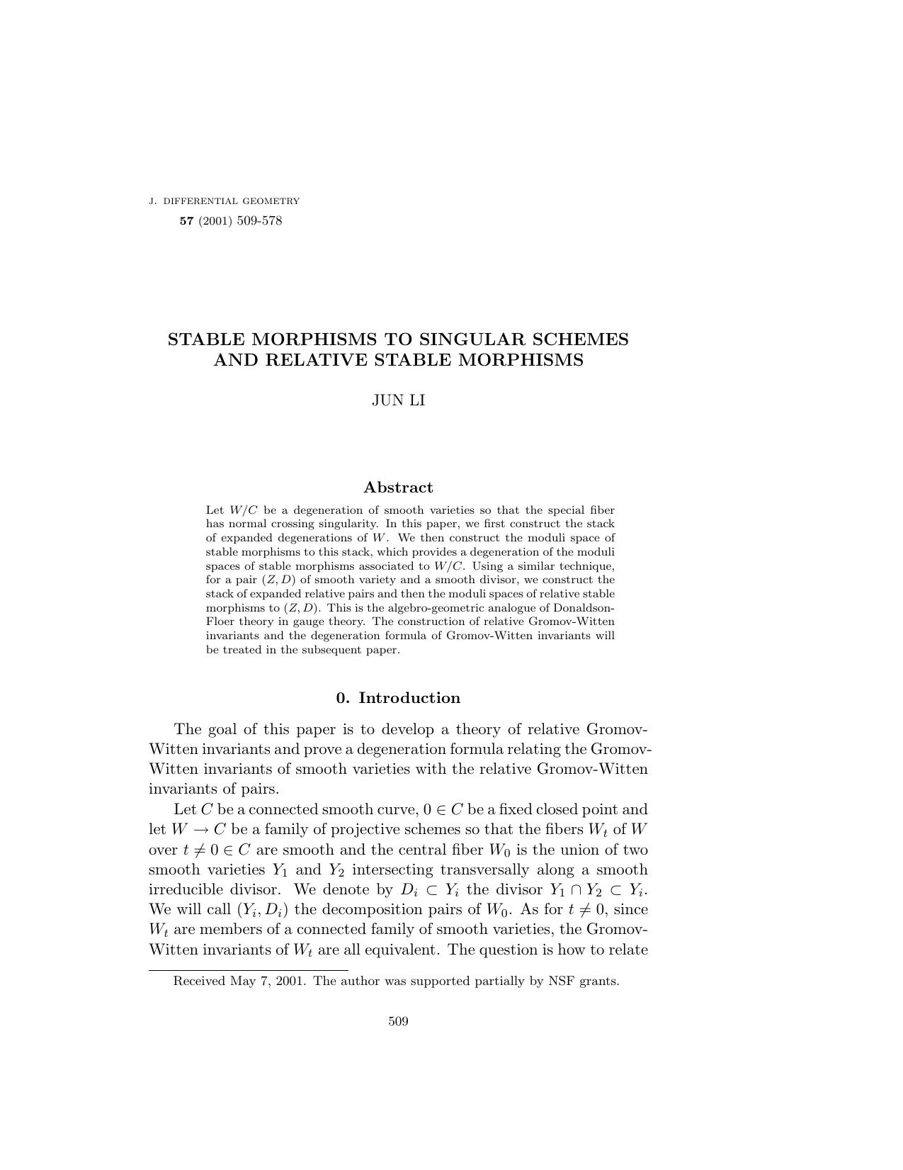 Stable morphisms to singular schemes and relative stable morphisms by Jun Li