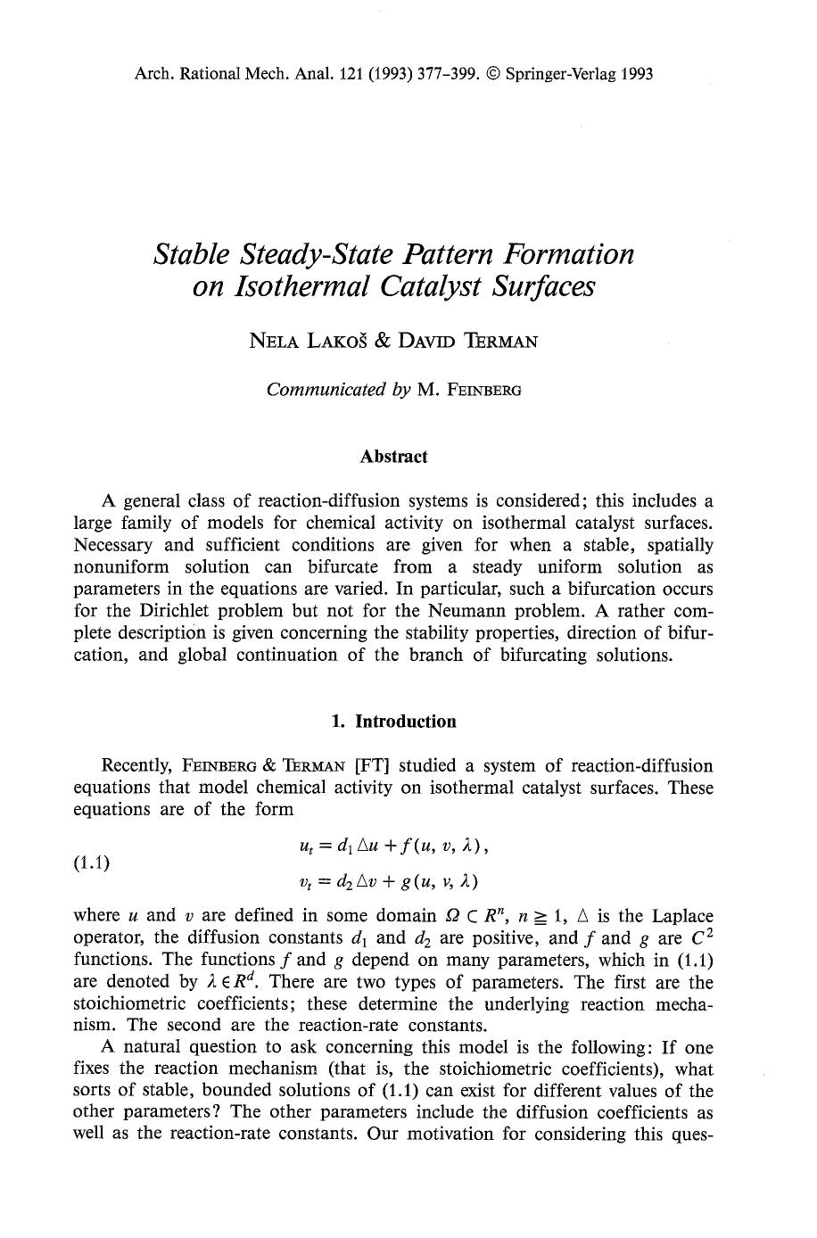 Stable steady-state pattern formation on isothermal catalyst surfaces by Unknown