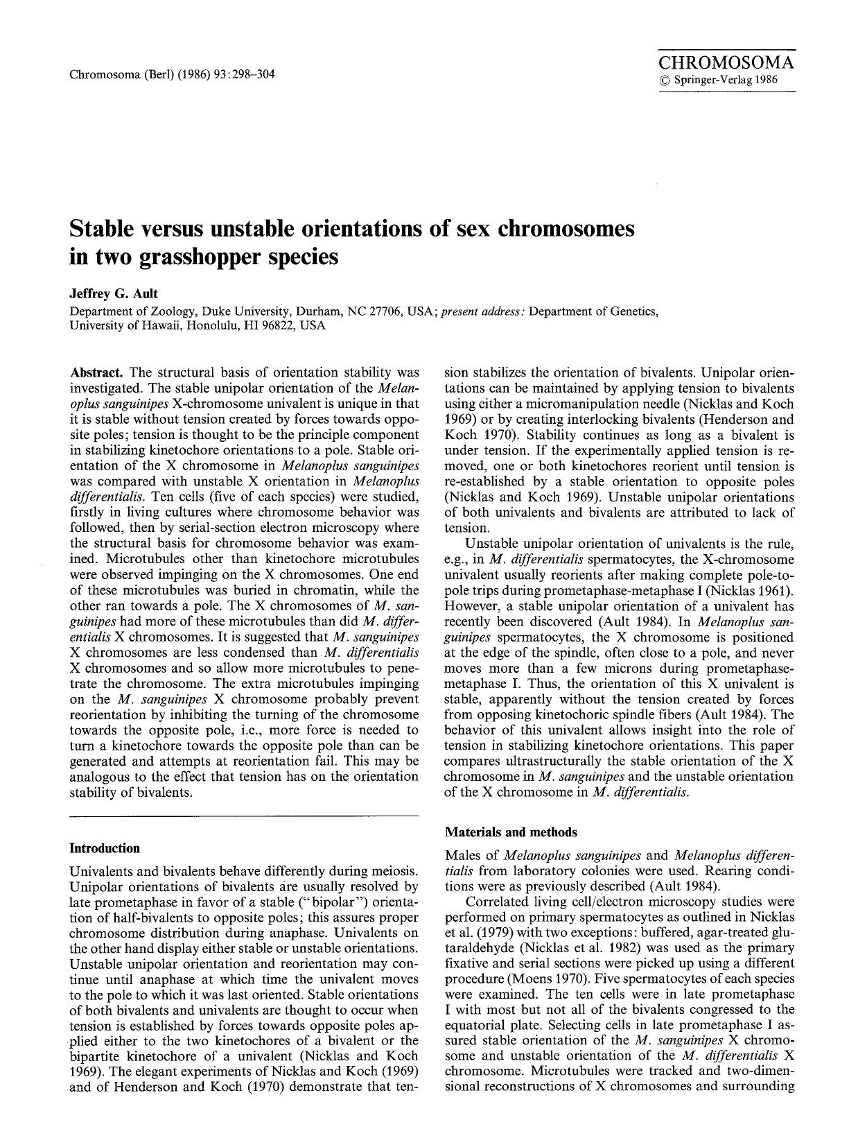 Stable versus unstable orientations of sex chromosomes in two grasshopper species by Unknown