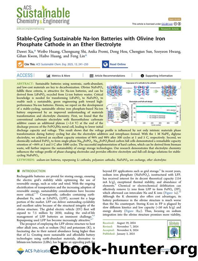 Stable-Cycling Sustainable Na-Ion Batteries with Olivine Iron Phosphate Cathode in an Ether Electrolyte by unknow