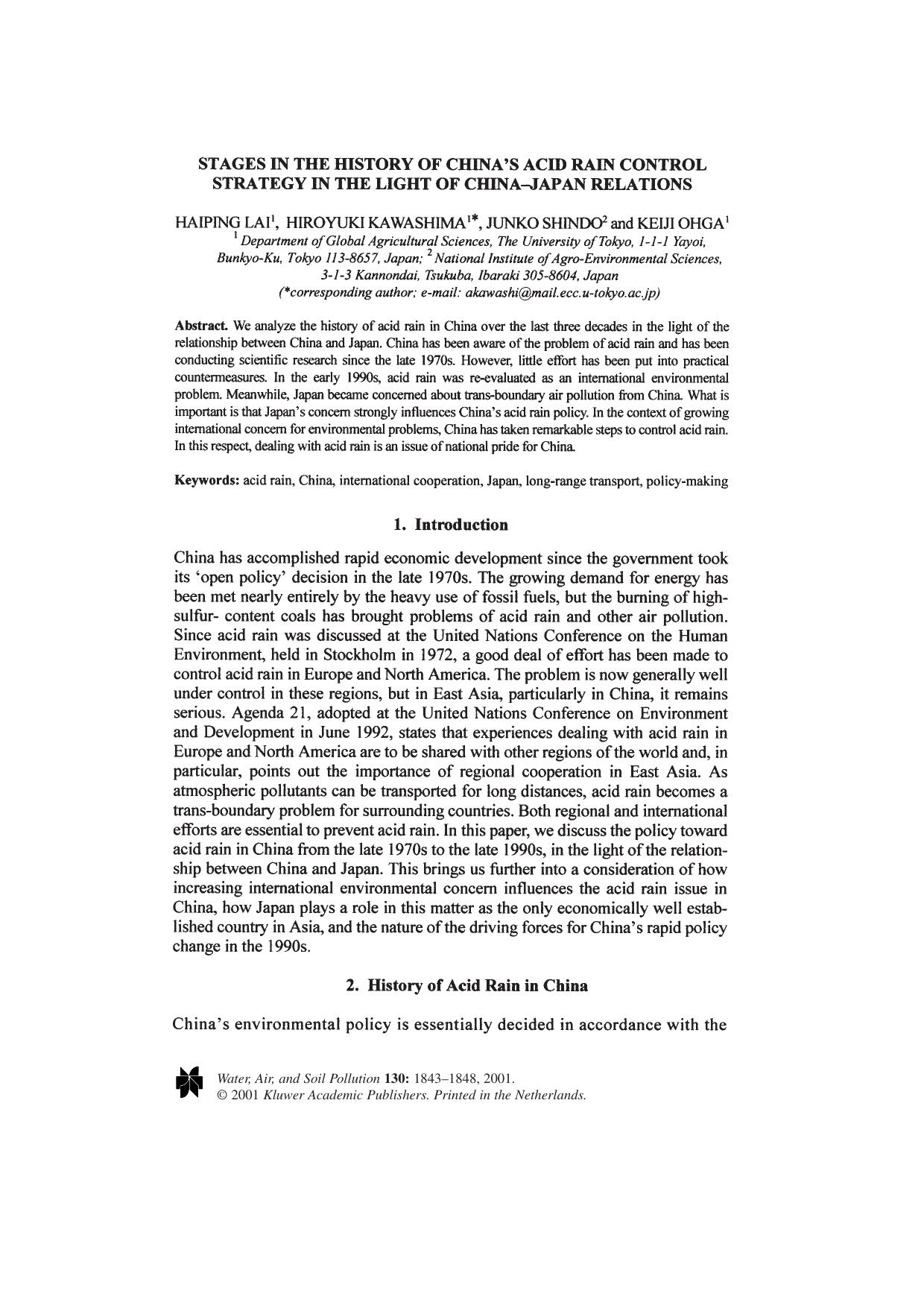 Stages in the History of China's Acid Rain Control Strategy in the Light of China-Japan Relations by Unknown