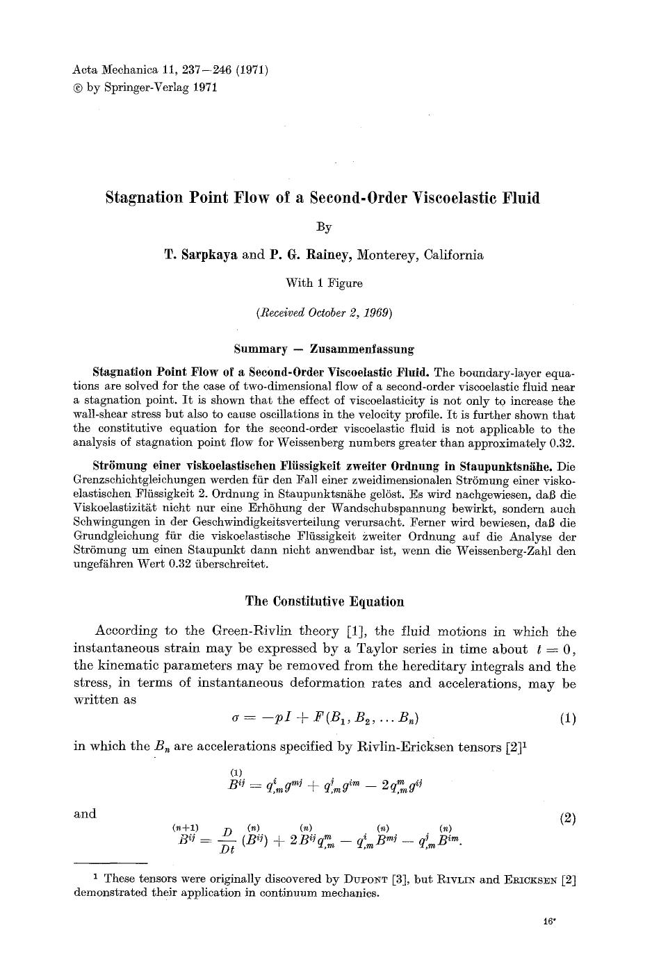Stagnation point flow of a second-order viscoelastic fluid by Unknown