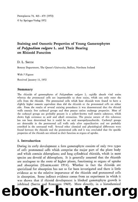 Staining and osmotic properties of young gametophytes of <Emphasis Type="Italic">Polypodium vulgare <Emphasis> L. and their bearing on rhizoid function by Unknown
