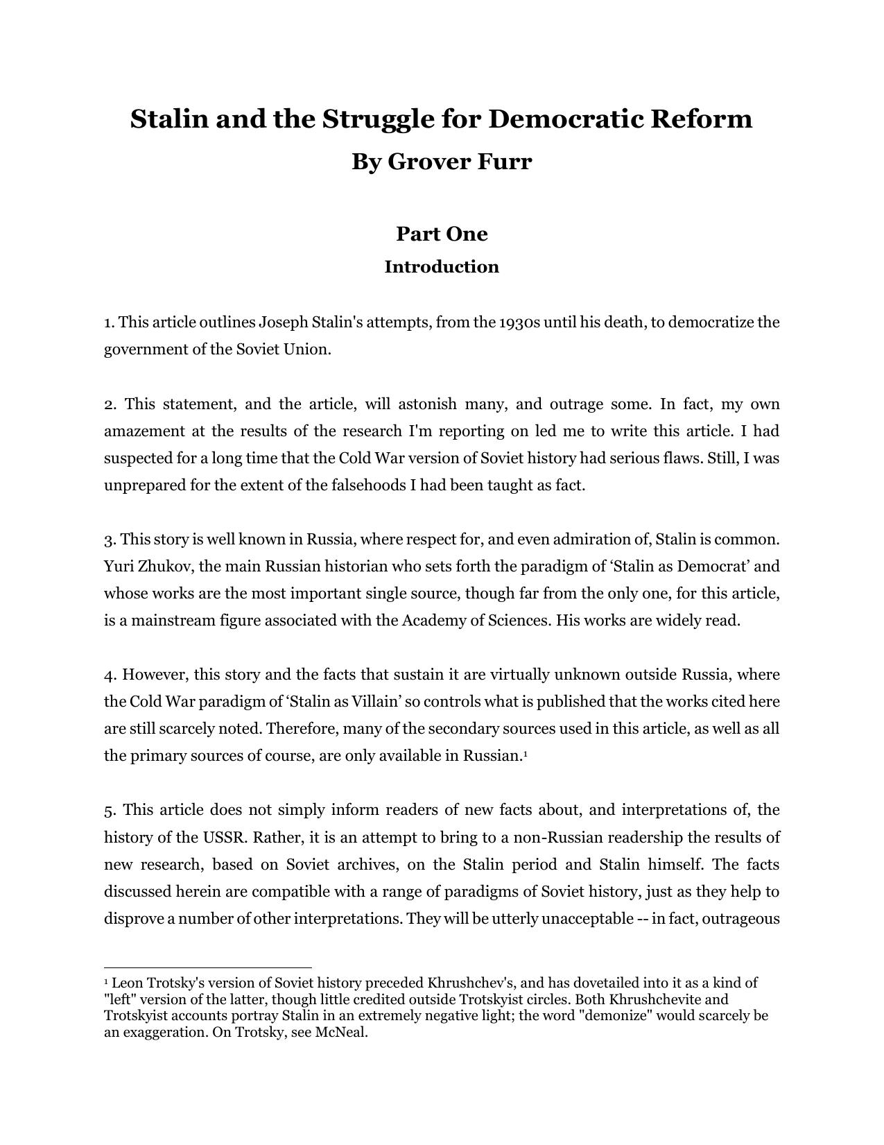 Stalin and the Struggle for Democratic Reform by Unknown
