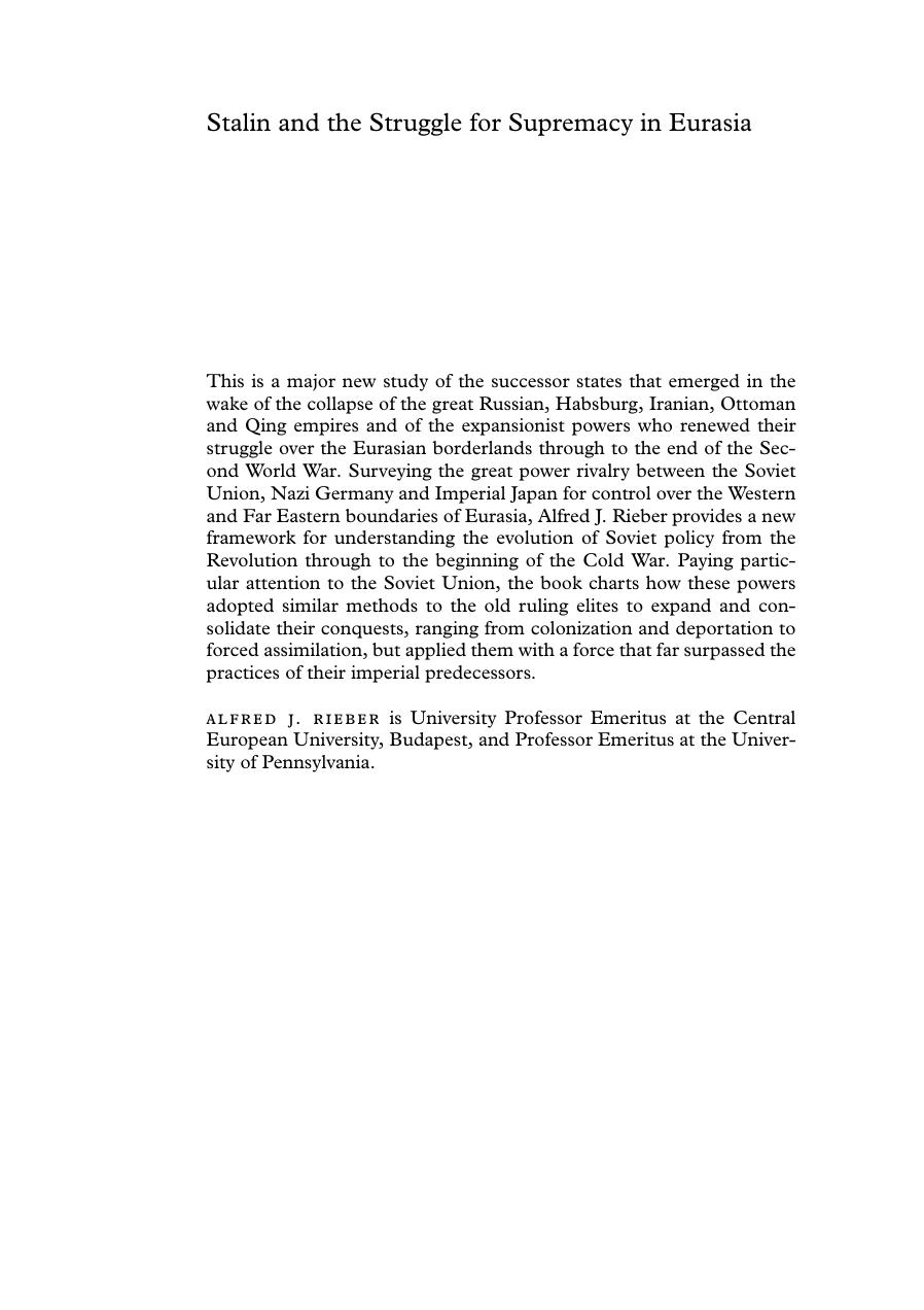 Stalin and the Struggle for Supremacy in Eurasia by Alfred J. Rieber