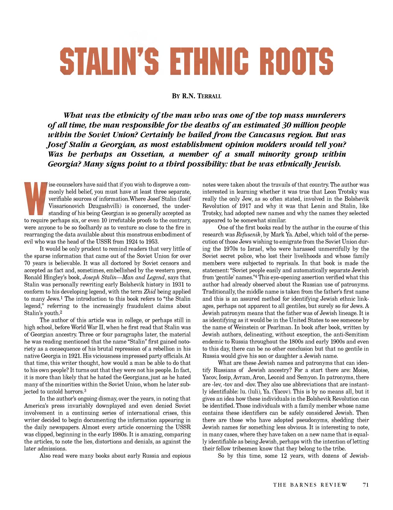 Stalin's Ethnic Roots by Terrall R.N