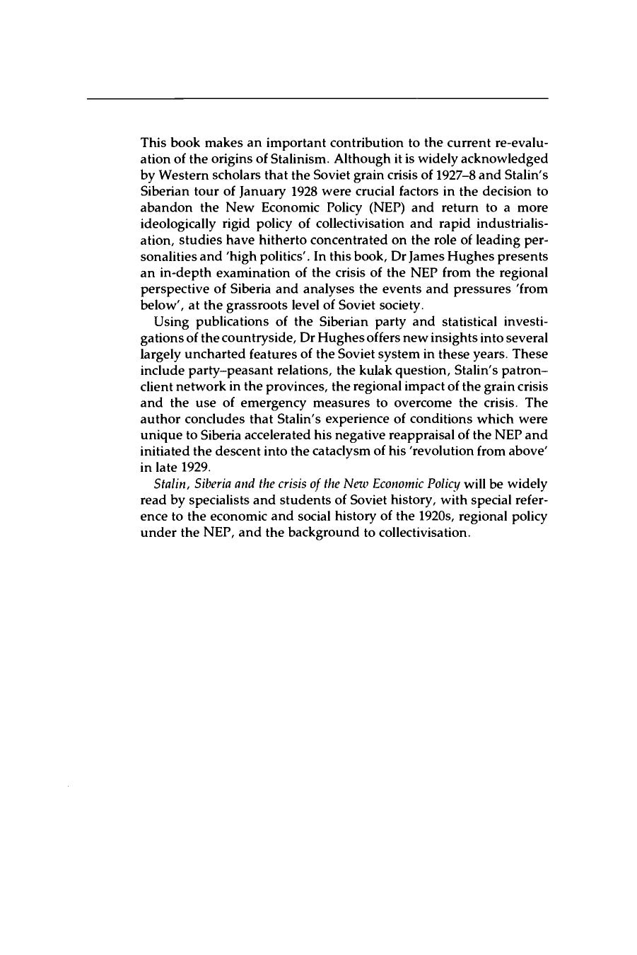 Stalin, Siberia and the Crisis of the New Economic Policy by Unknown