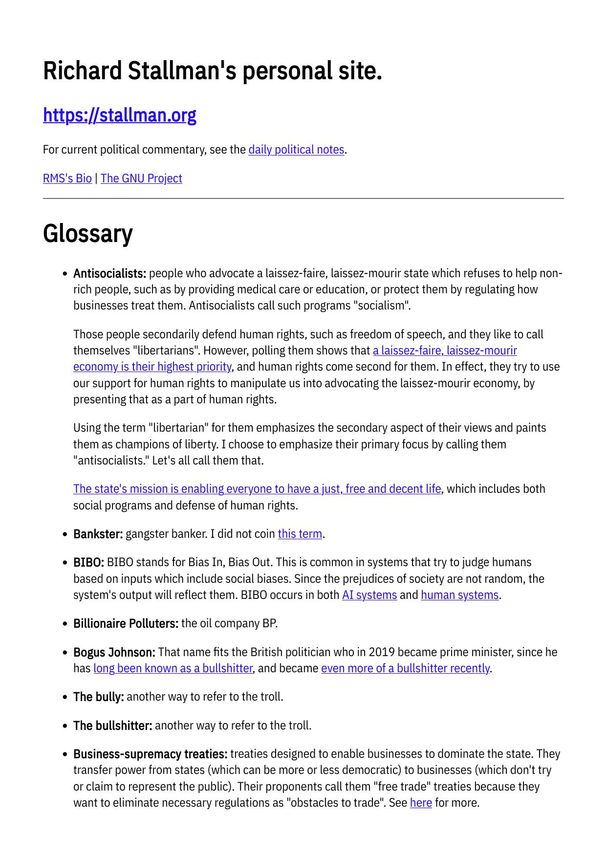 Stallman Glossary by Richard Stallman