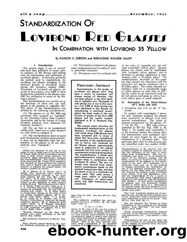 Standardization of Lovibond red glasses by Unknown