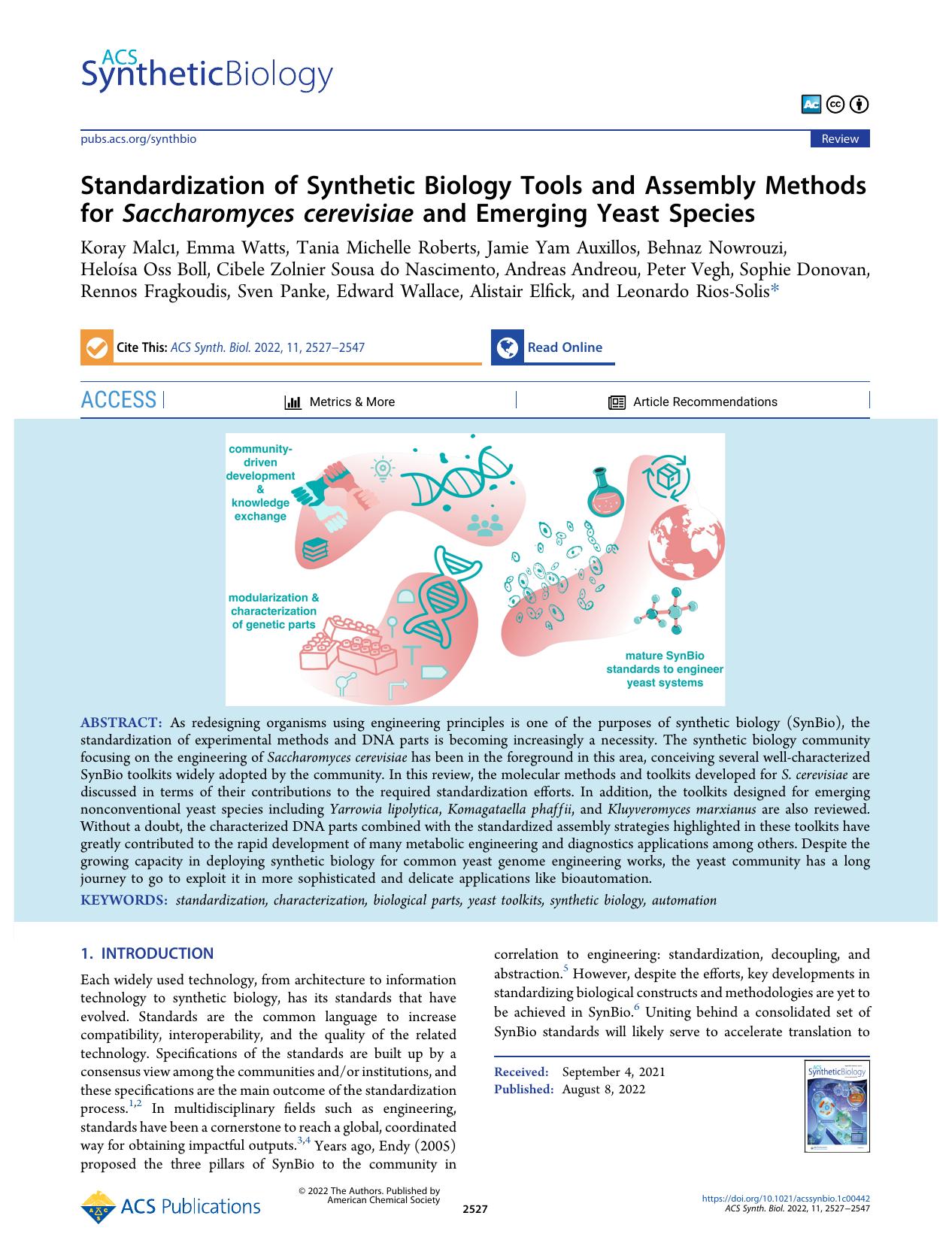 Standardization of Synthetic Biology Tools and Assembly Methods for Saccharomyces cerevisiae and Emerging Yeast Species by unknow