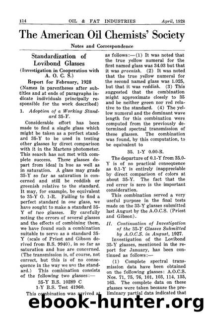 Standardization of lovibond glasses by Unknown