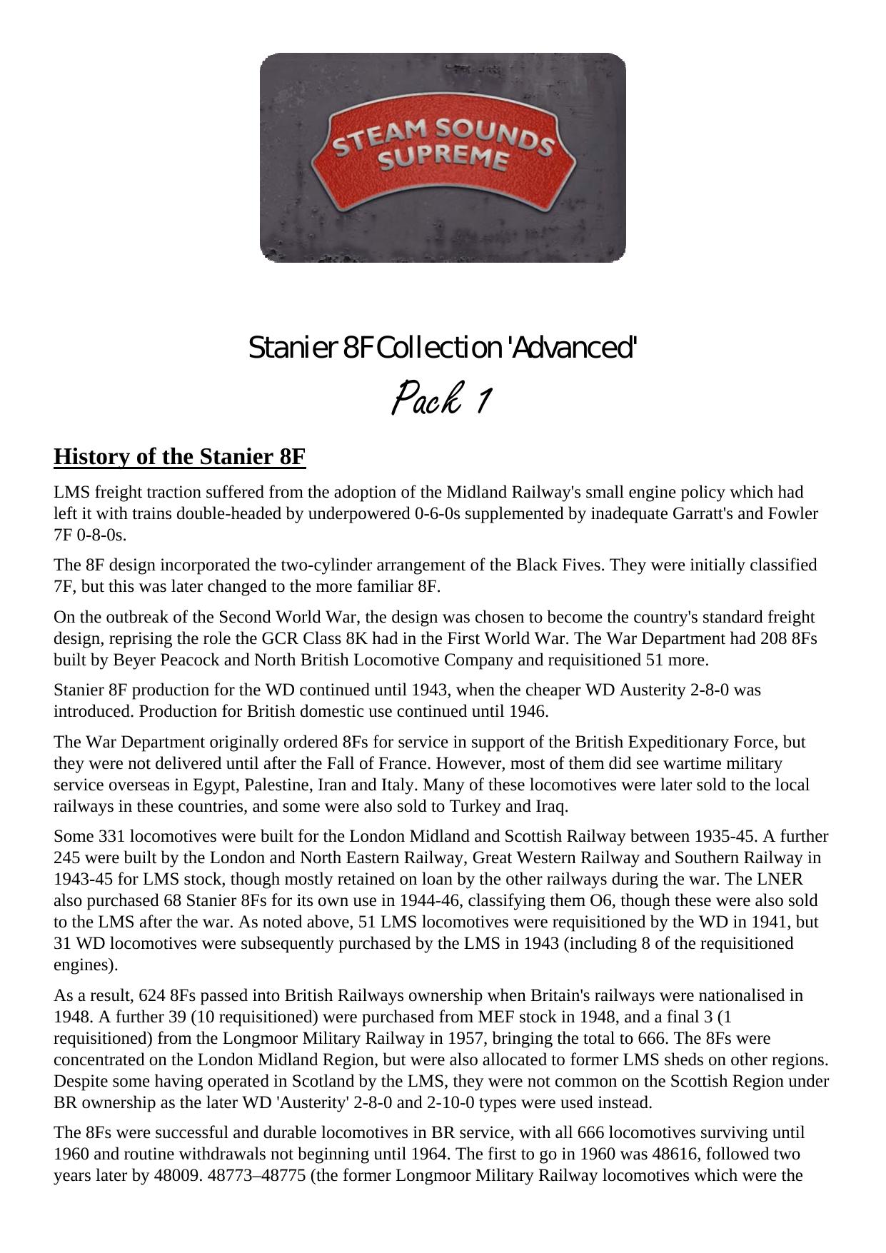 Stanier 8F Collection Steam Era Manual by Matthew