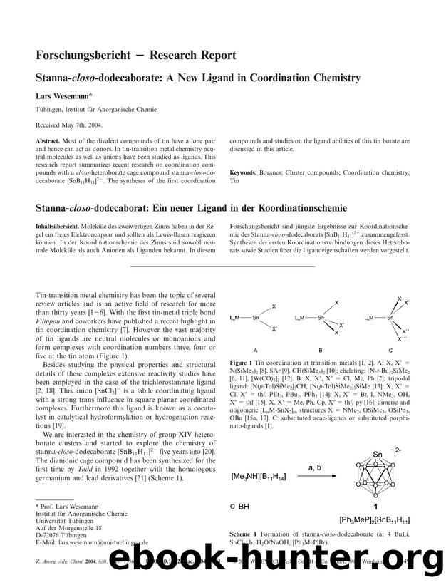 Stanna-closo-dodecaborate: A New Ligand in Coordination Chemistry by Unknown