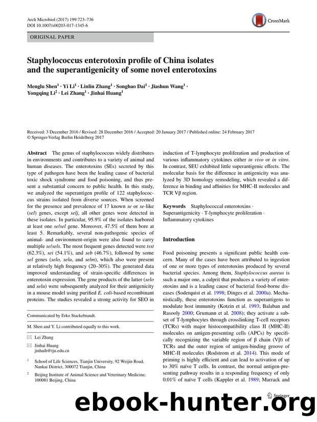 Staphylococcus enterotoxin profile of China isolates and the superantigenicity of some novel enterotoxins by unknow