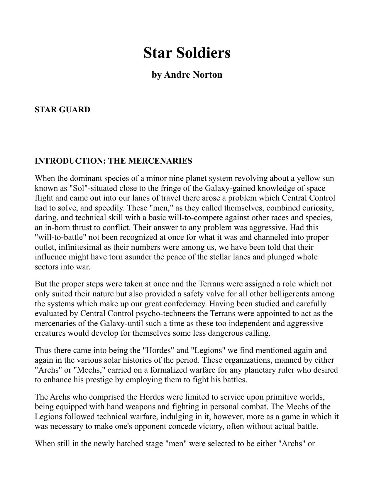 Star Soldiers by Andre Norton