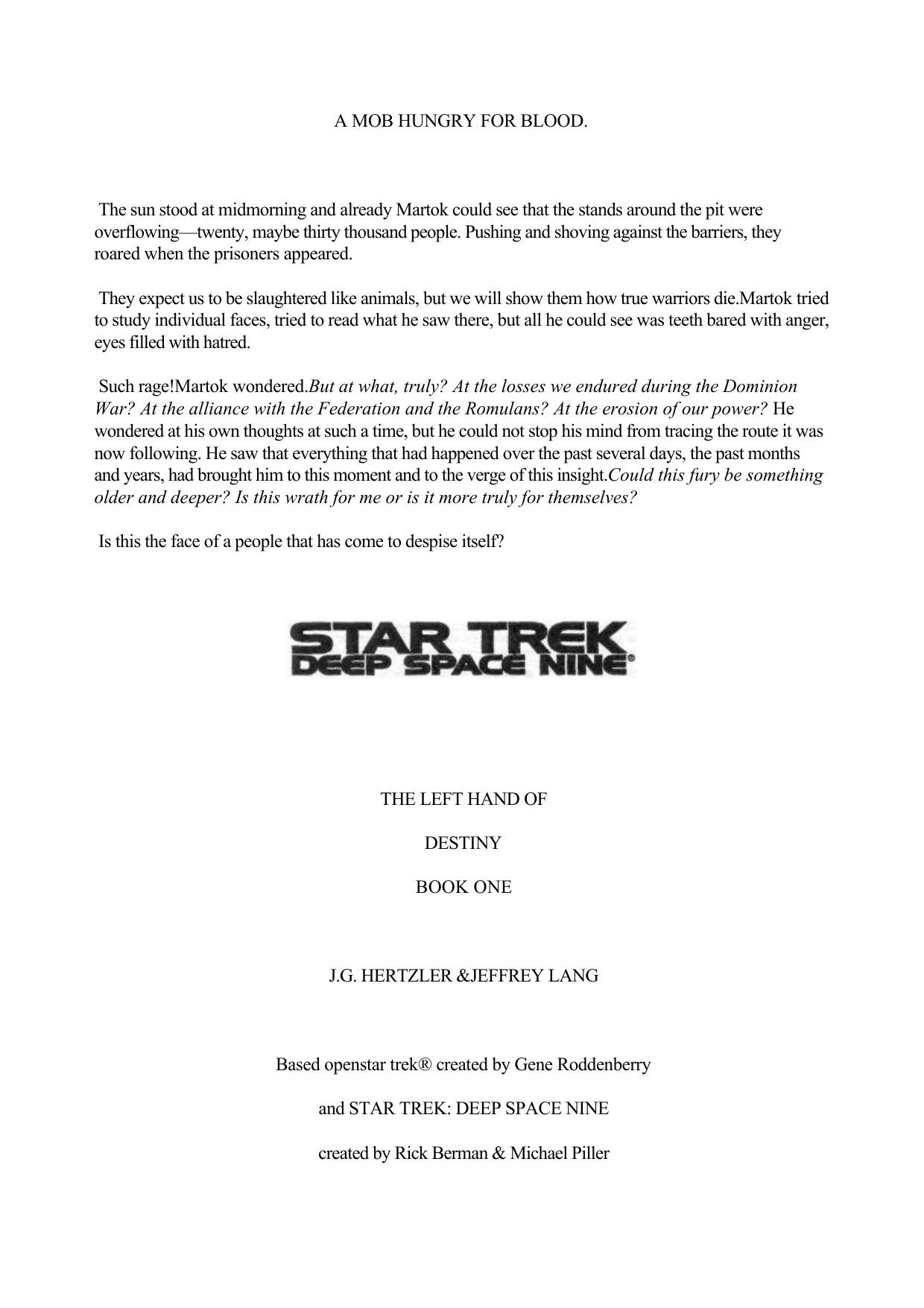 Star Trek Deep Space 9 The Left Hand Of Destiny Book One by Unknown