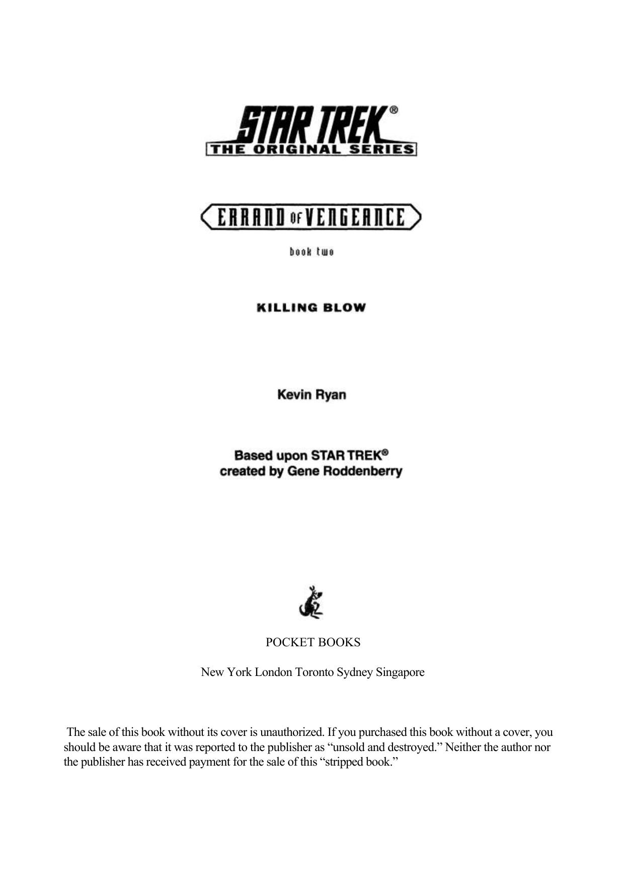 Star Trek Tos Errand Of Vengeance Book 2 Killing Blow by Unknown
