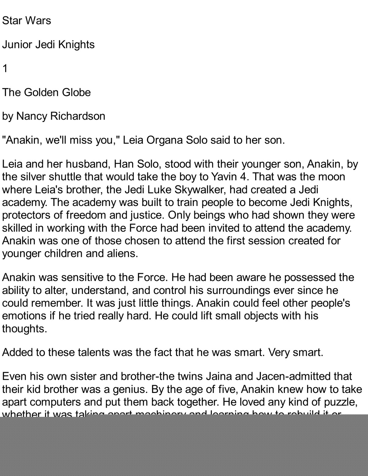 Star Wars - 248 - Junior Jedi Knights 01 - The Golden Globe - Nancy Richardson by Star Wars