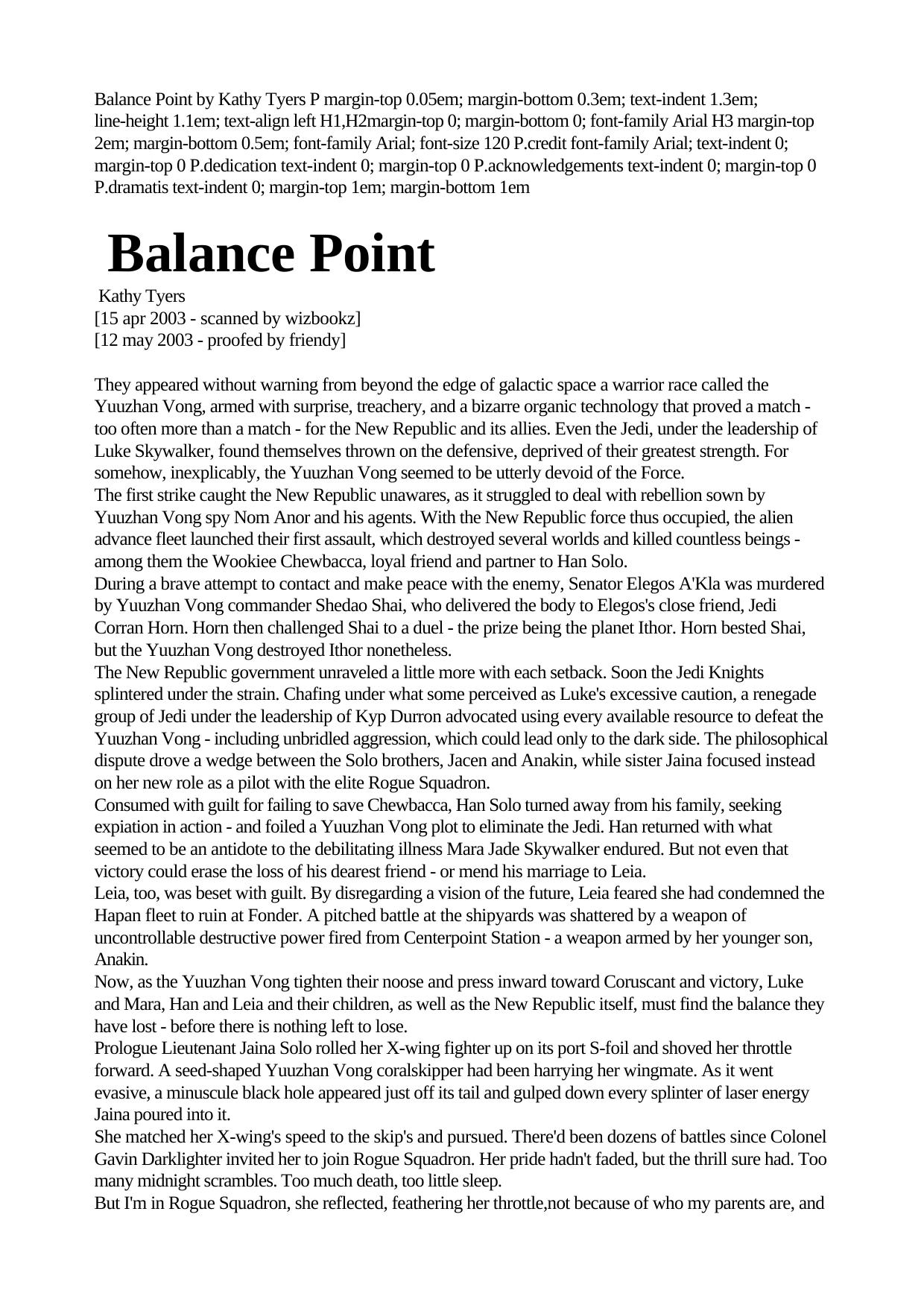 Star Wars New Jedi Order 06 Balance Point by Kathy Tyers by Unknown