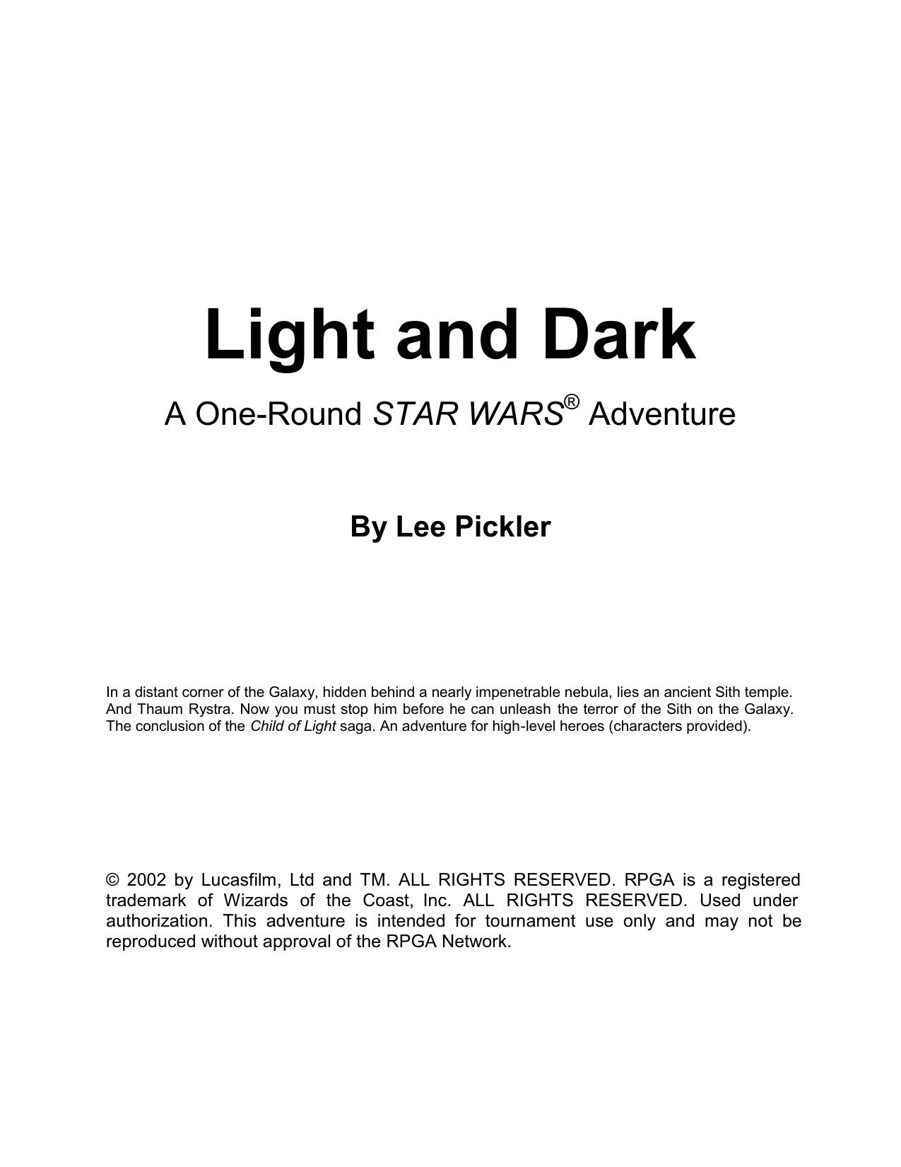 Star Wars RPGA - Child of Light III by Light & Dark