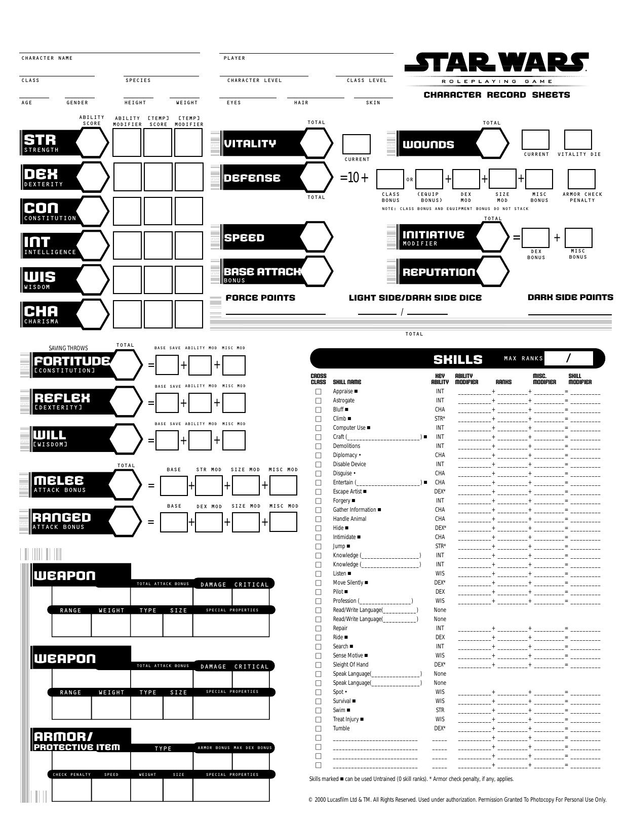 Star Wars d20 by Character Sheet