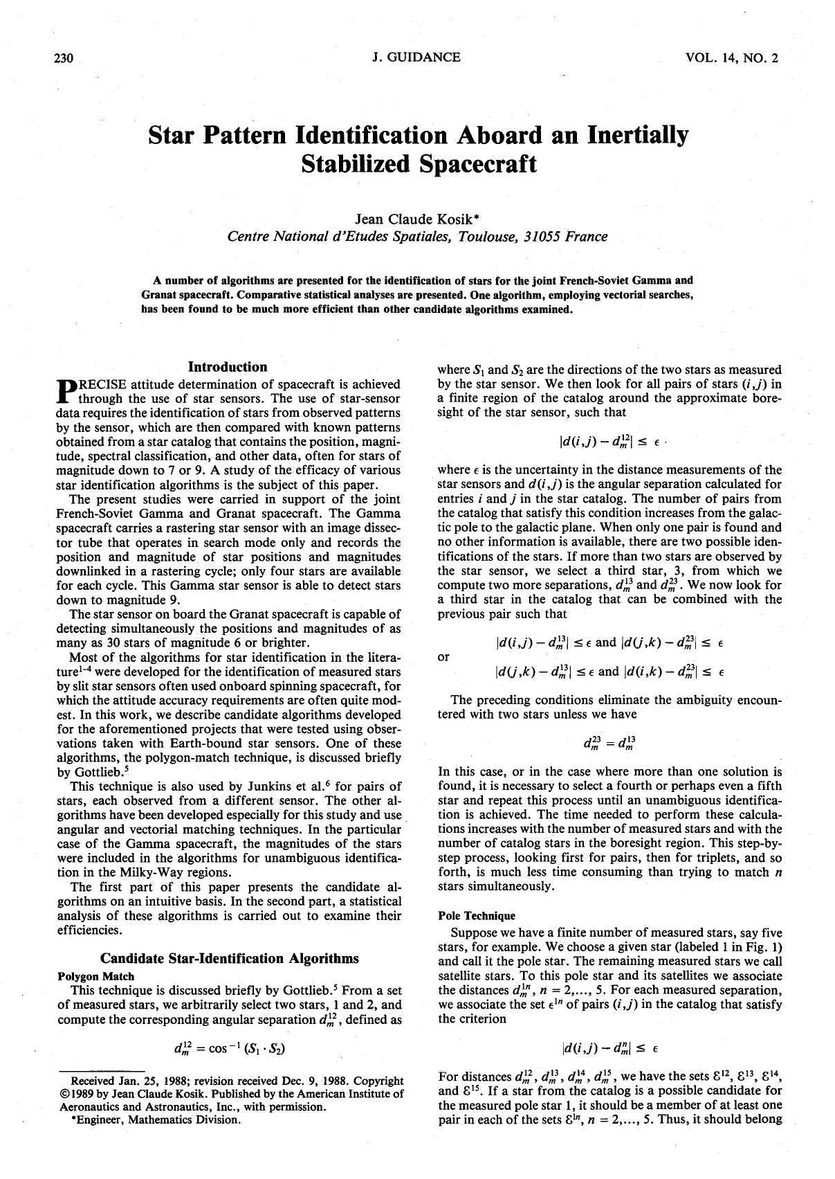 Star pattern identification aboard an inertially stabilized aircraft by Unknown