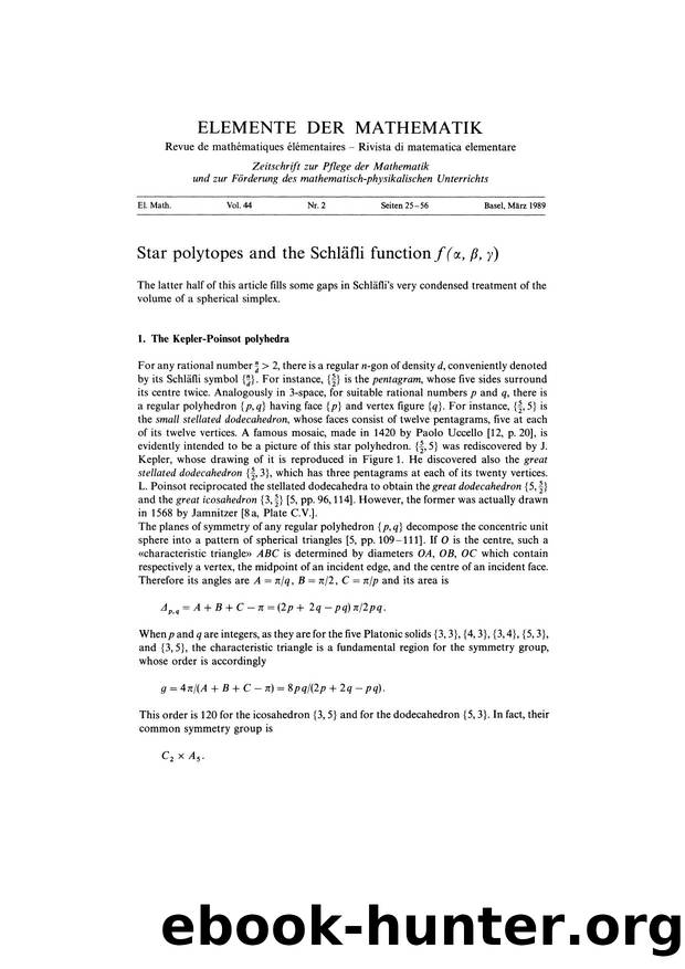 Star polytopes and the SchlÃ¤fli function f(..., ..., ...). by Coxeter H.S.M