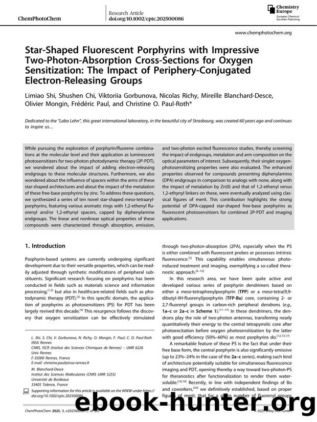 StarâShaped Fluorescent Porphyrins with Impressive TwoâPhotonâAbsorption CrossâSections for Oxygen Sensitization: The Impact of PeripheryâConjugated ElectronâReleasing Groups by unknow