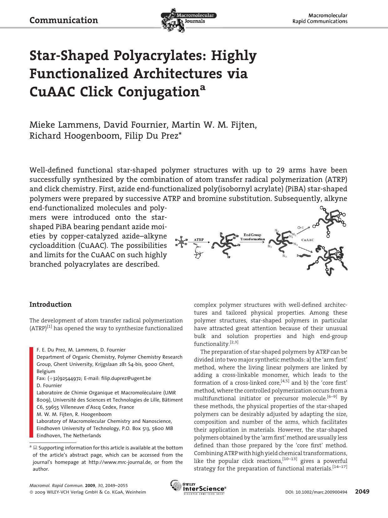 Star-Shaped Polyacrylates: Highly Functionalized Architectures via CuAAC Click Conjugation by Unknown