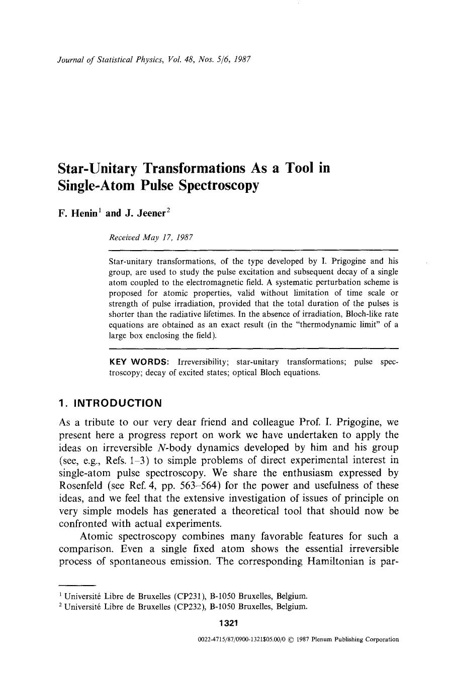 Star-unitary transformations as a tool in single-atom pulse spectroscopy by Unknown