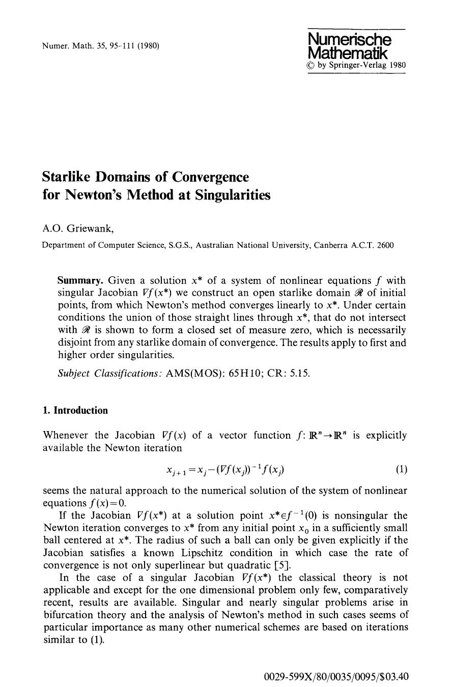 Starlike domains of convergence for Newton's method at singularities by Unknown