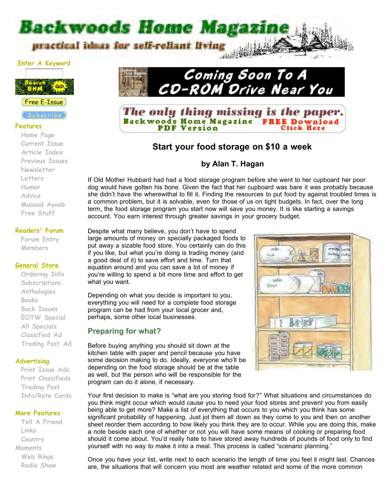 Start your food storage on $10 a week by Alan T. Hagan Issue 59 by Mark