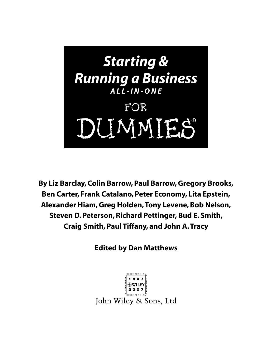 Starting & running a business all-in-one for dummies by Dan Matthews; Liz Barclay; et al