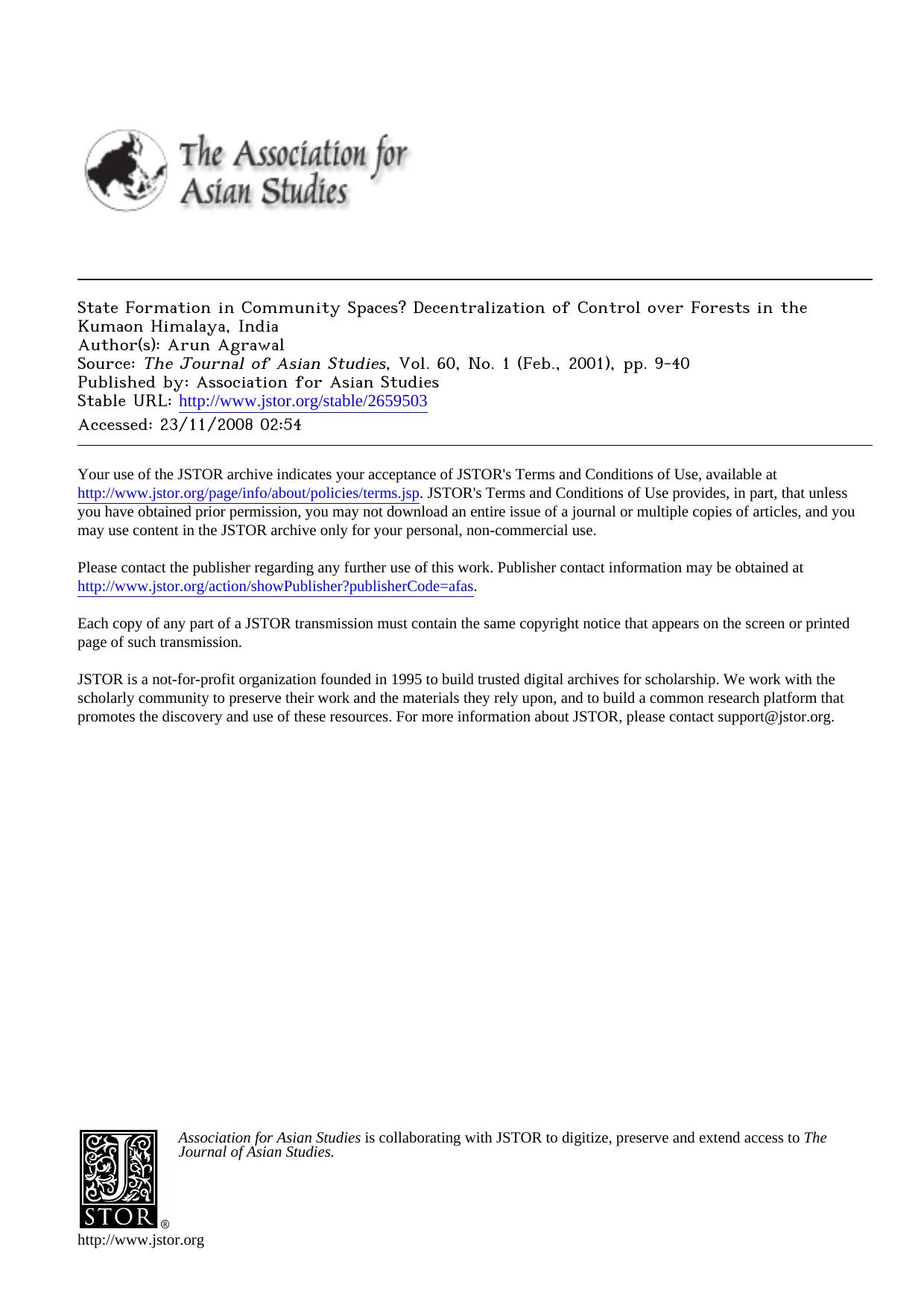 State Formation In Community Spaces [Decentralization Of Control Over Forests In The Kumaon Himalaya, India] by Unknown
