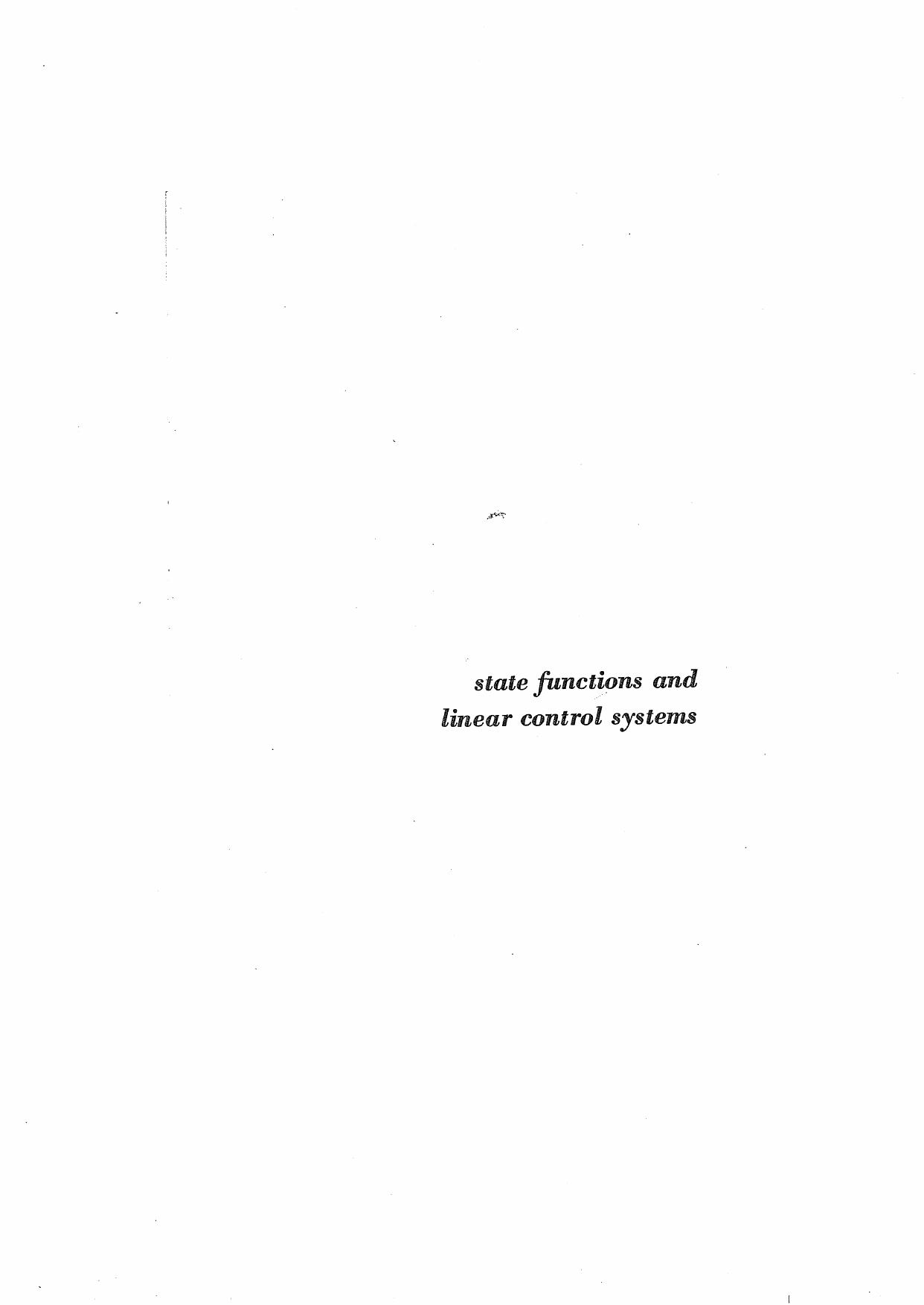 State Functions and Linear Control Systems by Donald G. Schultz James L. Melsa