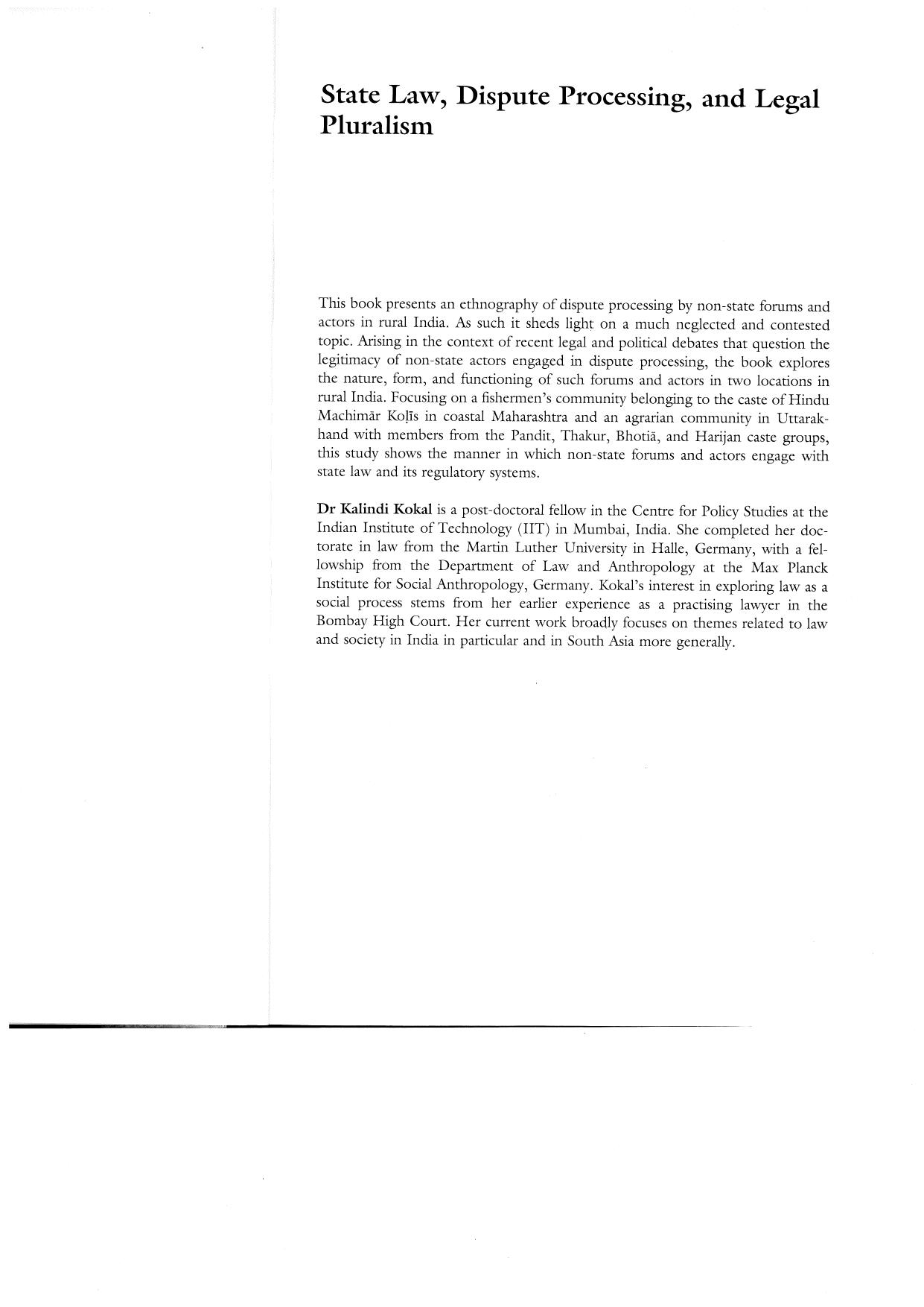 State Law, Dispute Processing And Legal Pluralism: Unspoken Dialogues From Rural India by Unknow
