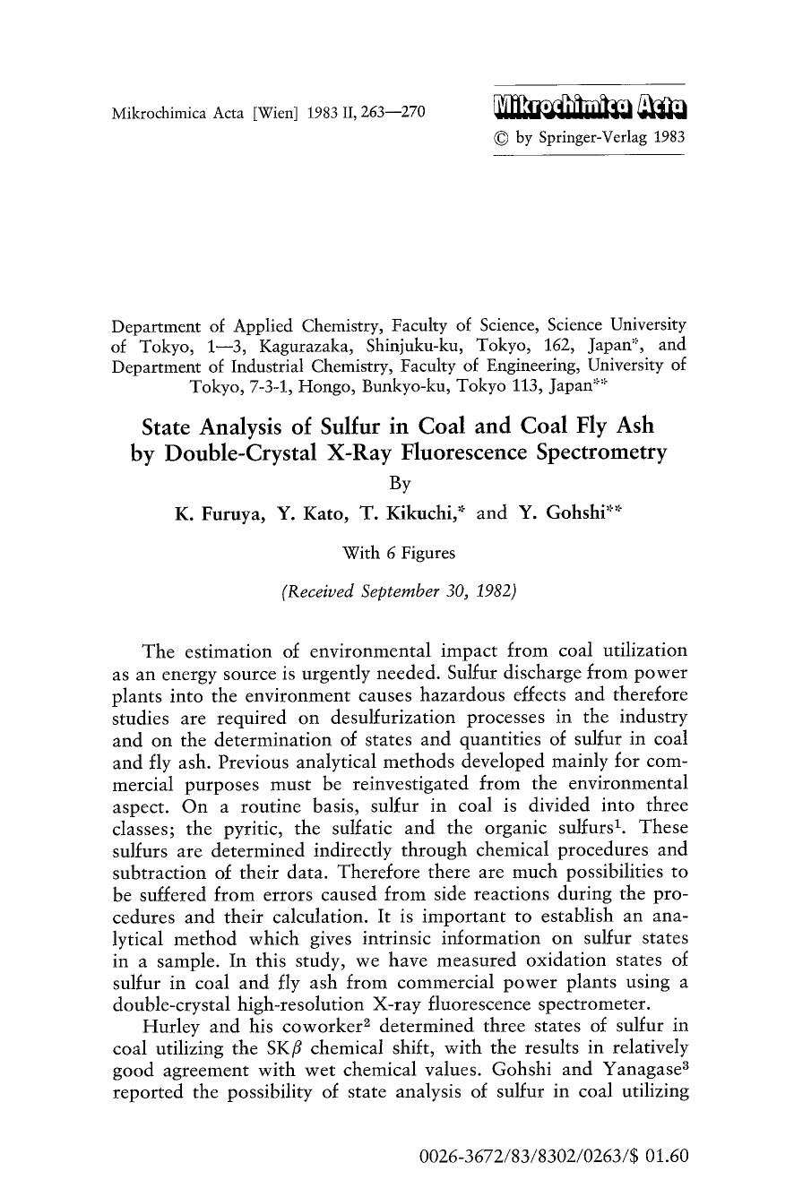 State analysis of sulfur in coal and coal fly ash by double-crystal X-ray fluorescence spectrometry by Unknown