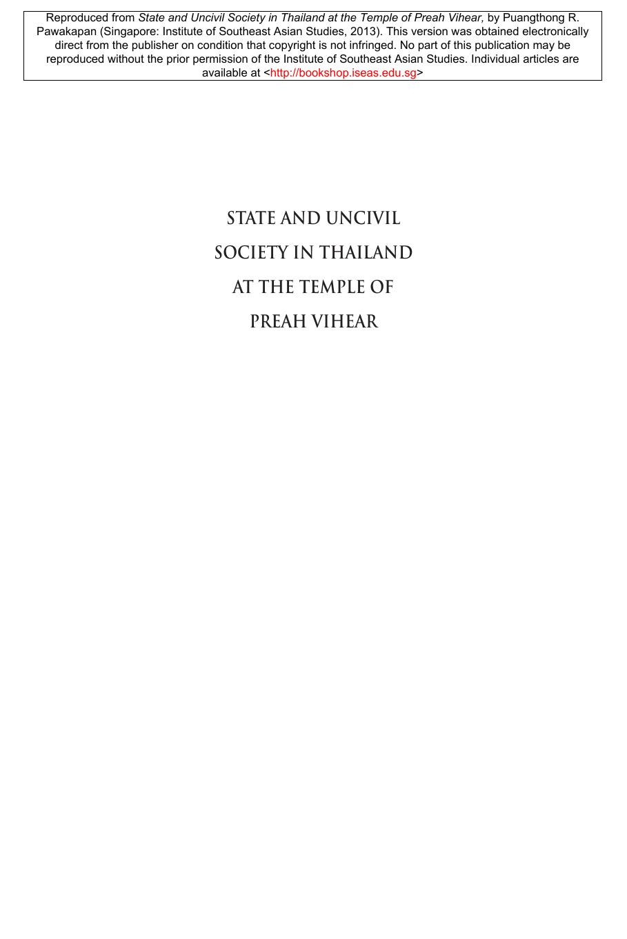State and Uncivil Society in Thailand at the Temple of Preah Vihear by Puangthong R. Pawakapan