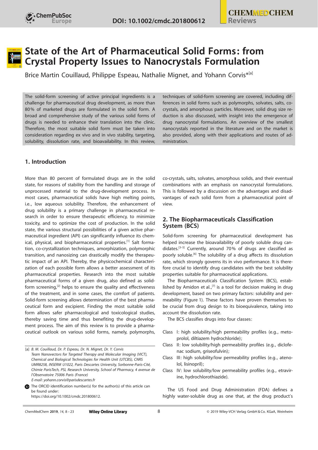 State of the Art of Pharmaceutical Solid Forms: from Crystal Property Issues to Nanocrystals Formulation by Unknown