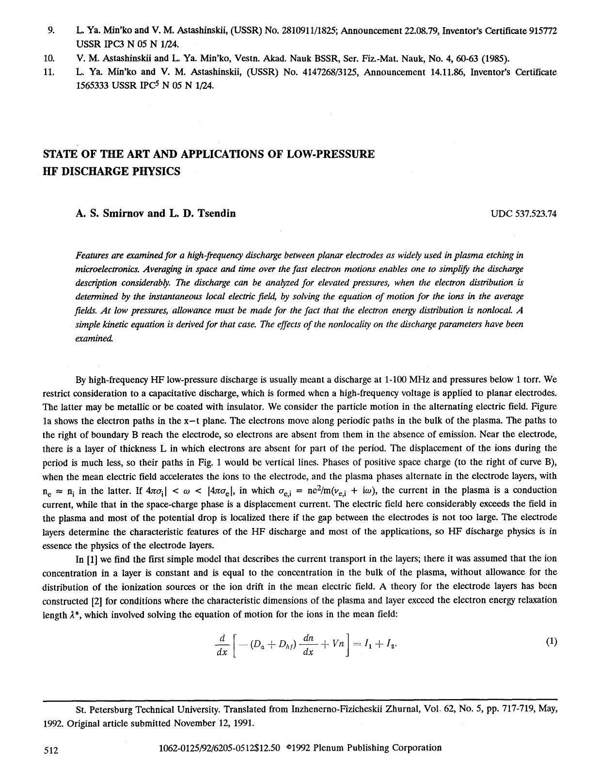 State of the art and applications of low-pressure hf discharge physics by Unknown