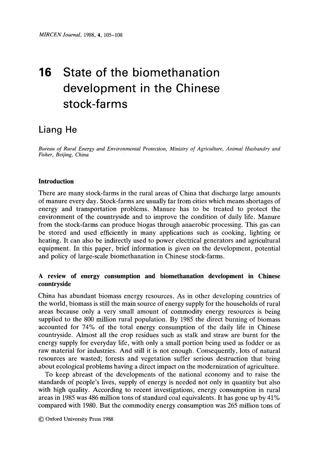 State of the biomethanation development in the Chinese stock-farms by Unknown