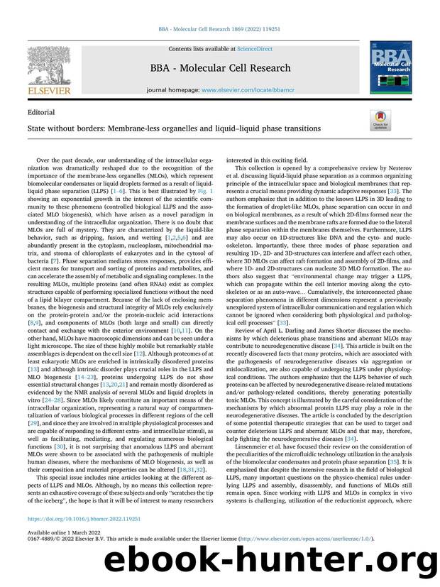 State without borders: Membrane-less organelles and liquidâliquid phase transitions by Vladimir N. Uversky