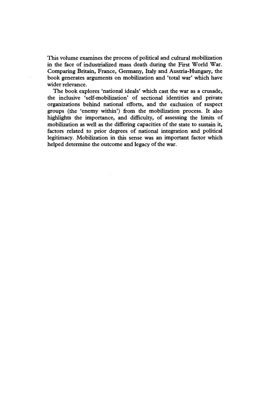 State, Society and Mobilization in Europe during the First World War (Studies in the Social and Cultural History of Modern Warfare) by John Horne